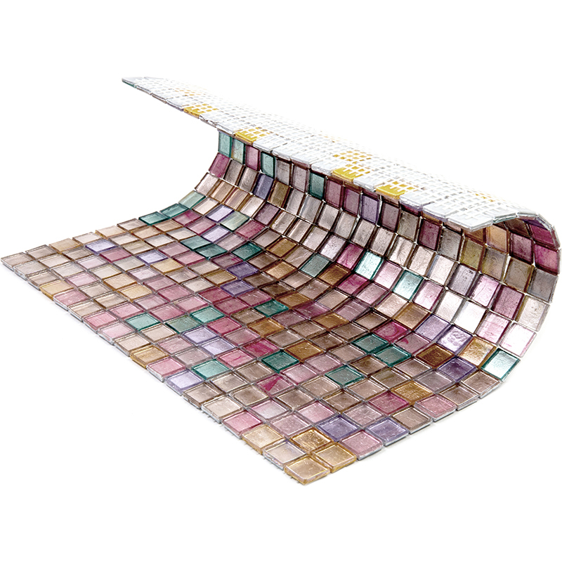 05-Kaff Мозаика напольная смешанного цвета чип 15 стекло Alma Mix розовый квадрат глянцевый