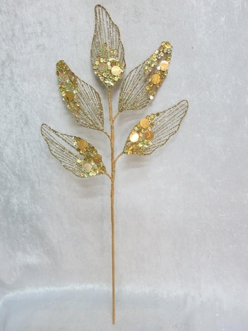 Веточка с листьями 61см ChristmasDeLuxe premium collection золотая