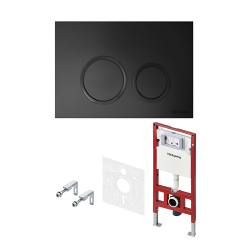 TECE S401104 TECEspring комплект 4 в 1 Застенный модуль,панель смыва с круглыми кнопками, черный матовый/ободок черный мат
