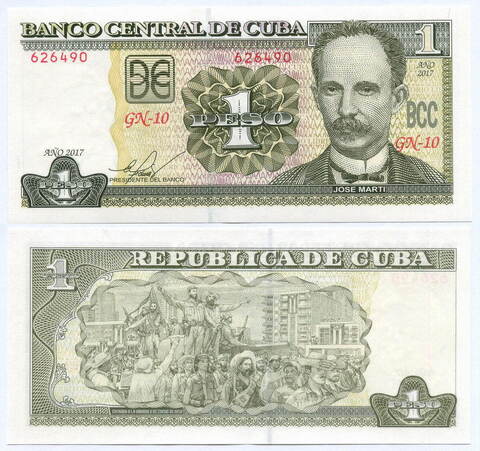 Банкнота Куба 1 песо 2017 год (Хосе Марти) GN-10 626490. UNC