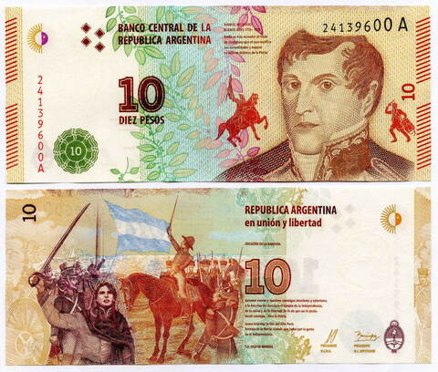 Банкнота 10 песо 2015 год Аргентина 24139600А