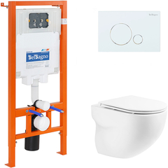 BelBagno BB066CHR/BB870SC/BB002-80/BB014-SR-BIANCO Комплект 4 в 1 Унитаз подвесной BelBagno ONDA BB066CHR с сиденьем BB870SC + Система инсталляции для унитазов BelBagno BB002-80 с кнопкой смыва BB014-S фото
