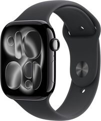Умные часы Apple Watch Series 11 46 мм из алюминия цвета «чёрный глянец», спортивный ремешок черного цвета (M/L)
