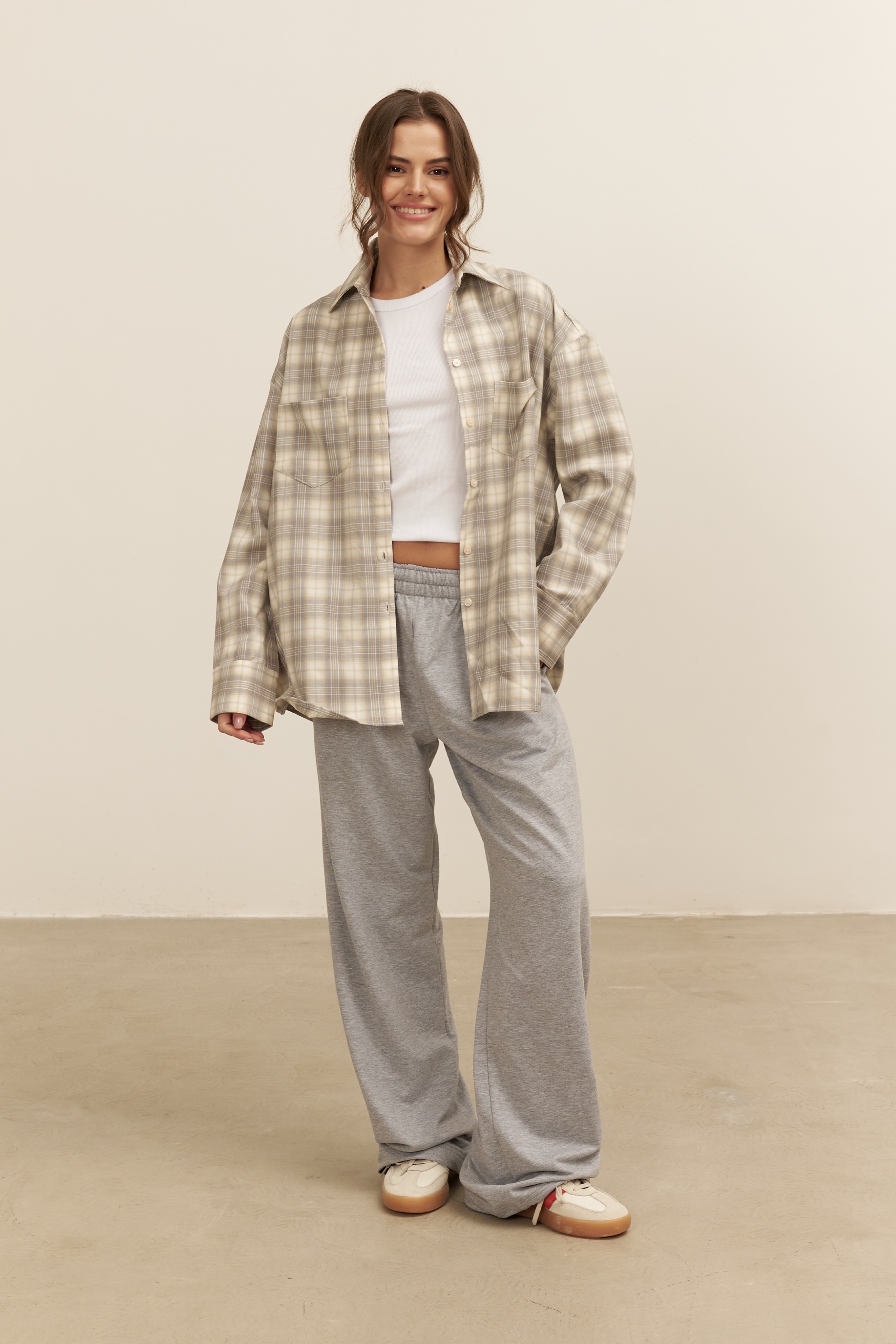 Рубашка 07, серо-бежевая