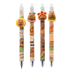 Ручка гелевая, пиши-стирай, автоматическая, Basir, синие чернила, серия "Капибара", с игрушкой на корпусе