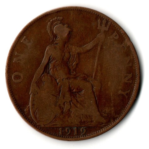 1 пенни 1919 год. Великобритания (Георг V). Бронза, диаметр 30.8 мм. VF