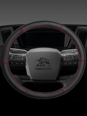 Оплетка на руль грузового автомобиля 45 см (натуральная кожа с перфорацией, черный, красная строчка) [3809 Black+Red Line]
