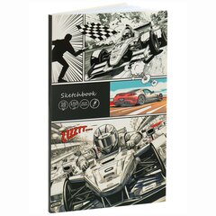 
          Скетчбук-гормошка А5, 16л., "Гонки", 150 г/м2, Проф-Пресс, без скрепления(складной), ламинираванный картон, матовая ламинация, выб. лак, офсет