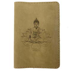 Обложка для паспорта с гравировкой "Будда на Лотосе" (Светло-коричневая)