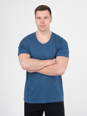 Мужская футболка «Великоросс» тёмно-синего цвета V ворот