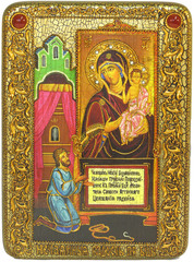 Инкрустированная икона Божией Матери «Нечаянная Радость» 29х21см на натуральном дереве в подарочной коробке