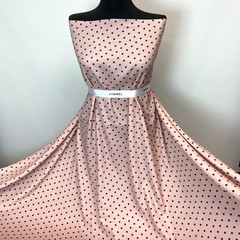 Ткань шелк матовый с эластаном розовый в горошек 1071