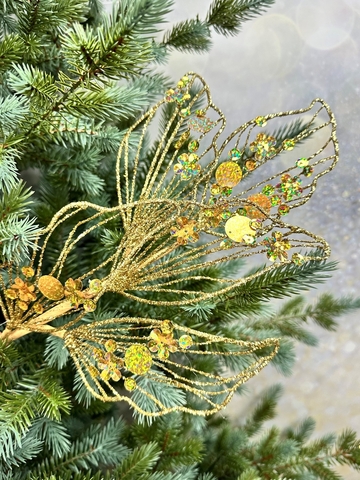 Веточка с листьями 61см ChristmasDeLuxe premium collection золотая