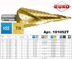 Сверло ступенчатое 4-30мм (Спиральное) HSS-G TiN 14ступ. L100мм хв. 10мм Ruko 101052T