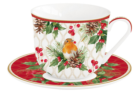 Чашка с блюдцем 370мл Easy Life Рождественские ягоды