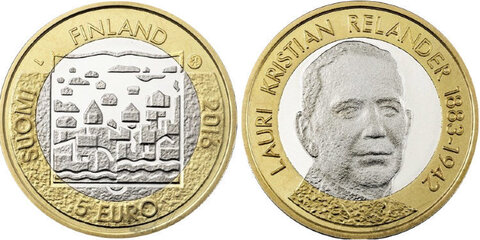 5 евро 2016 Финляндия - Лаури Кристиан Реландер (второй президент)