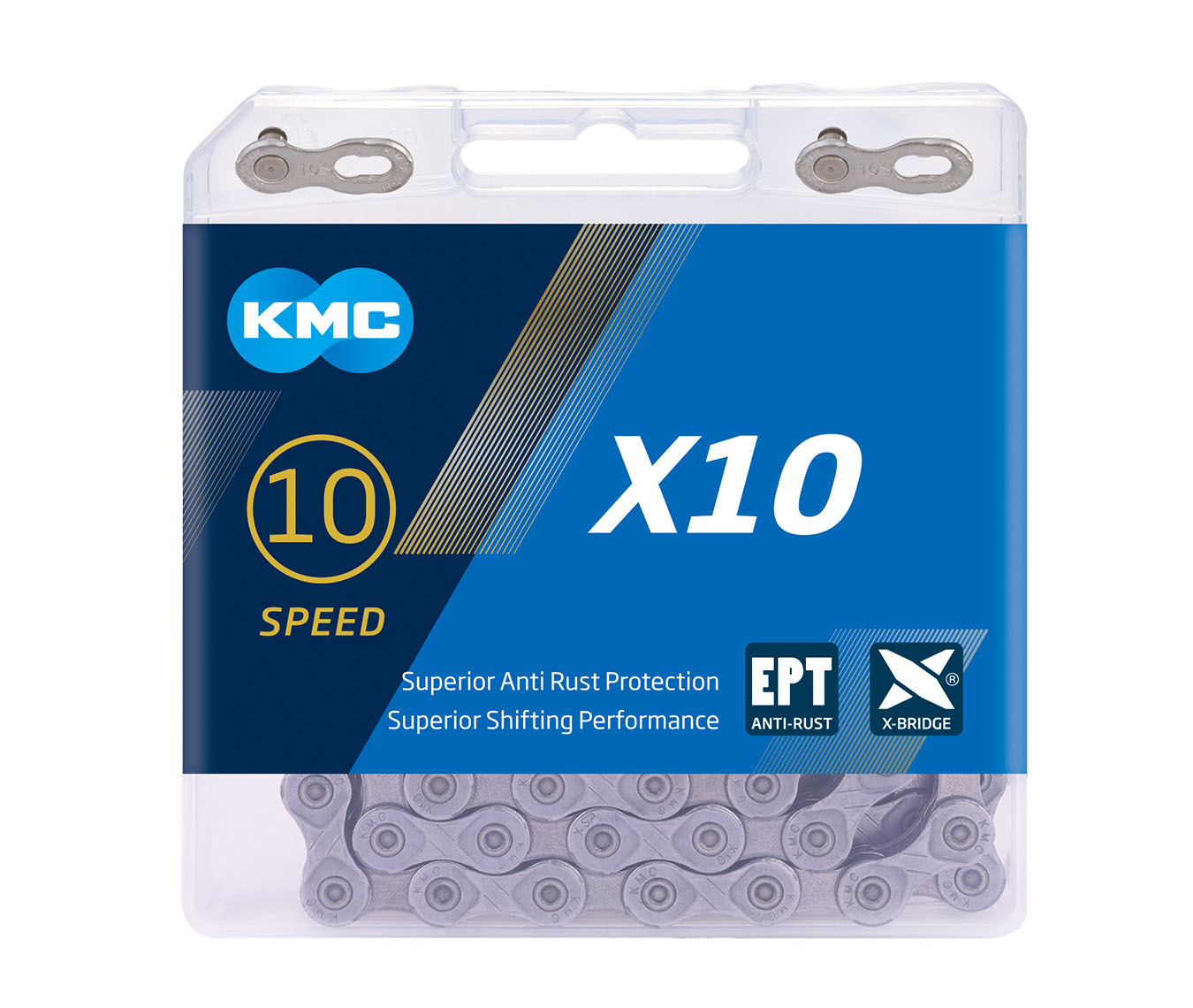 Цепь KMC X10 EPT (Anti-Rust series), 10 ск., 114 зв., с замком – купить за  3 689руб | Веломагазин Extreme-Service.org