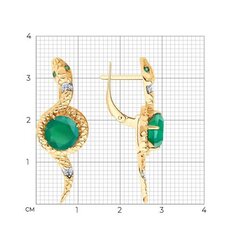 51-320-02869-1 - Серьги ЗМЕИ из золота 585 пробы с зелеными агатами