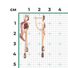 02-4166-00-705-1110-57- Серьги Фламинго из золота 585 пробы с гранатами