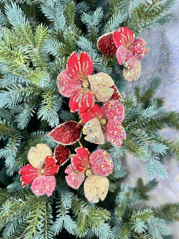 Веточка кизила 72см ChristmasDeLuxe premium collection красно-золотая