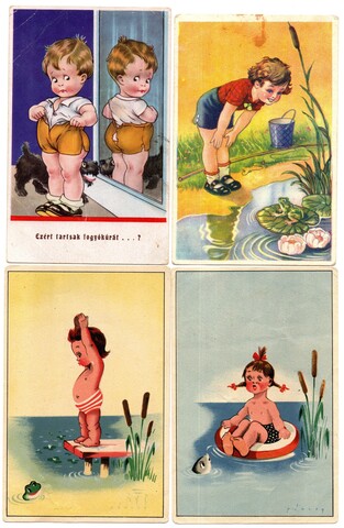 Открытки иностранные Детские 4 шт. 1950 г Цветные Подписаны VF