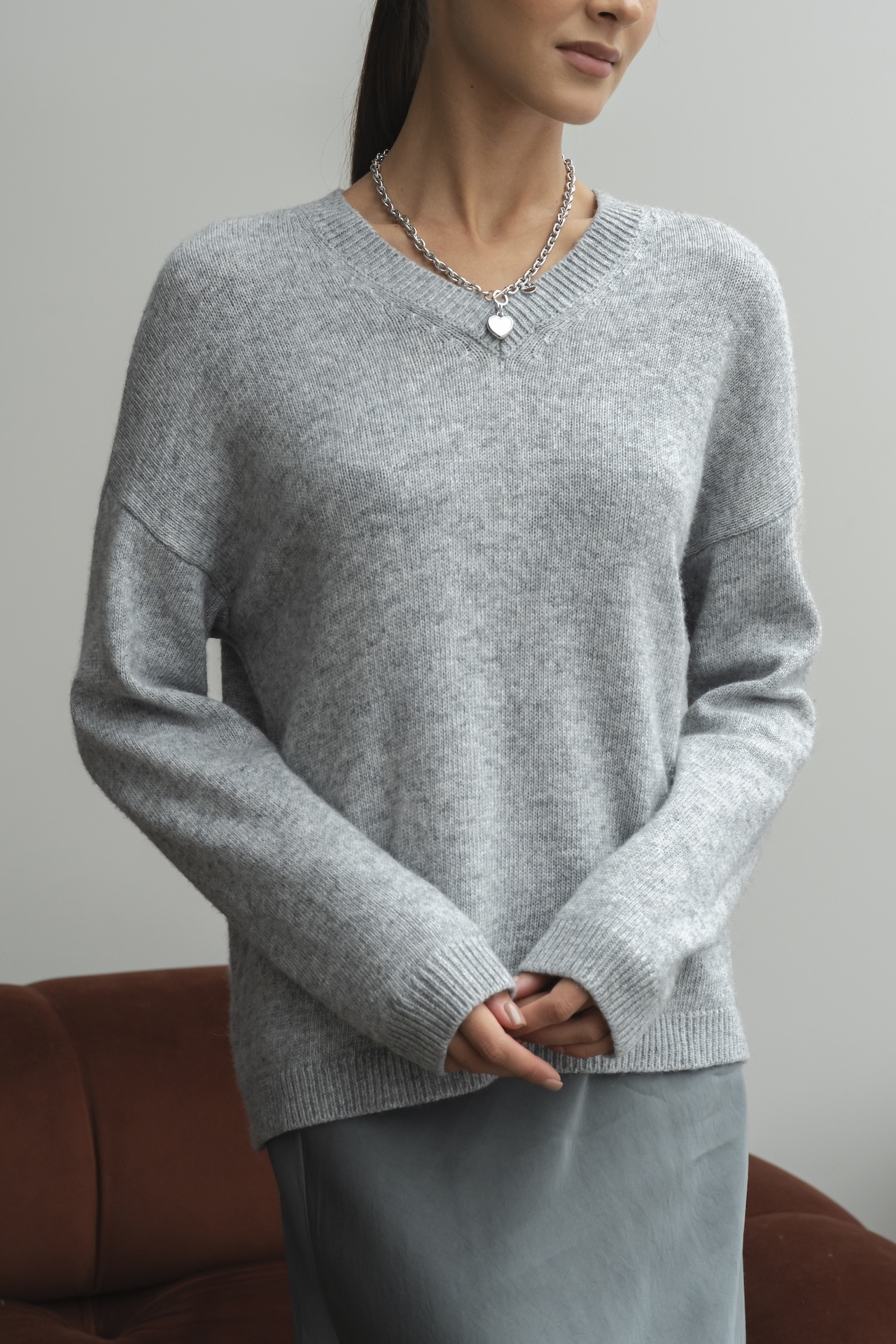 Пуловер гладкой вязки с кашемиром и шерстью