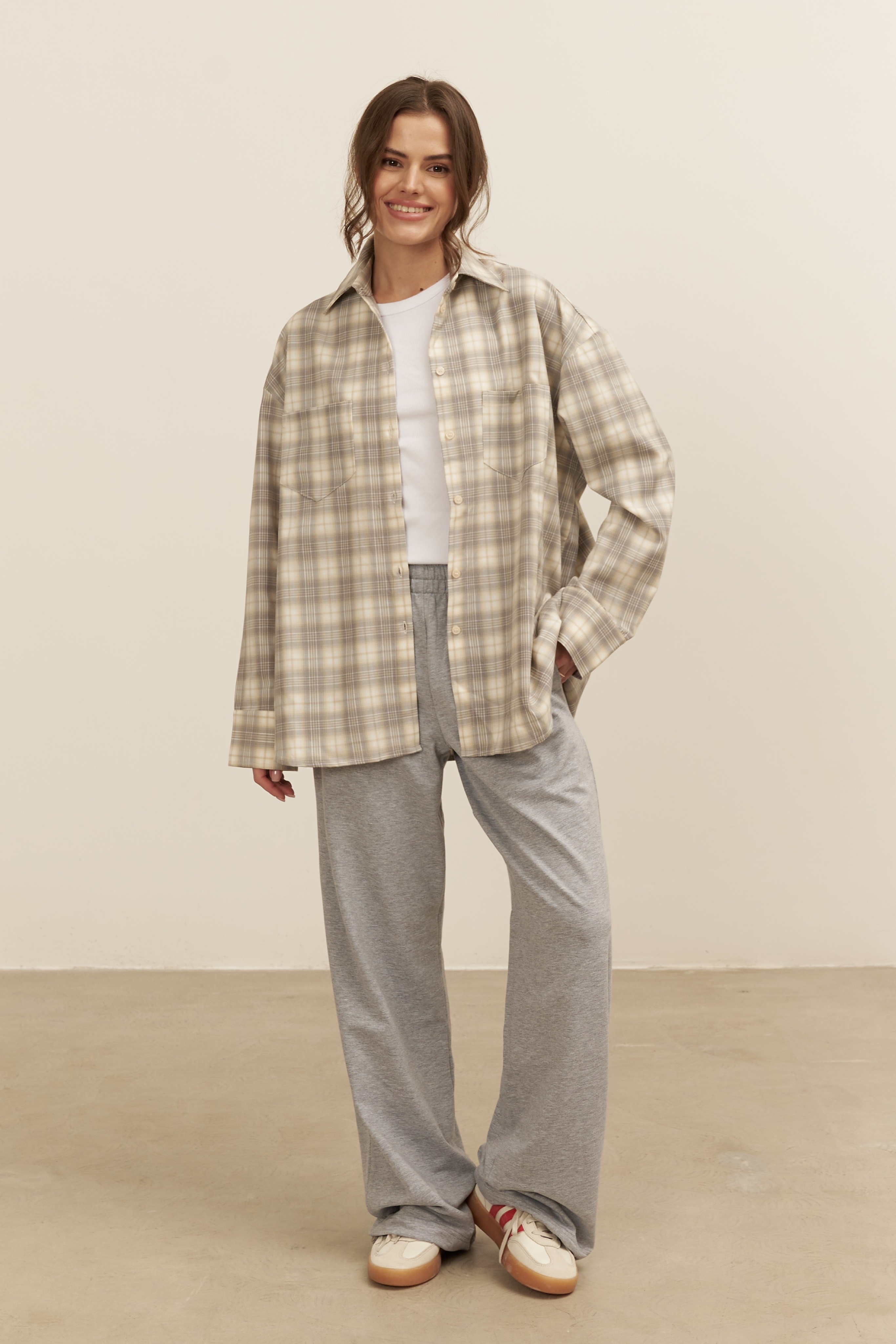 Рубашка 07, серо-бежевая