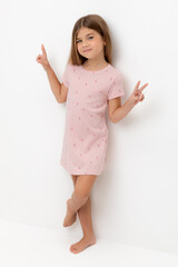 сорочка  для девочки  К 1156/розовый жемчуг,цветочная поляна