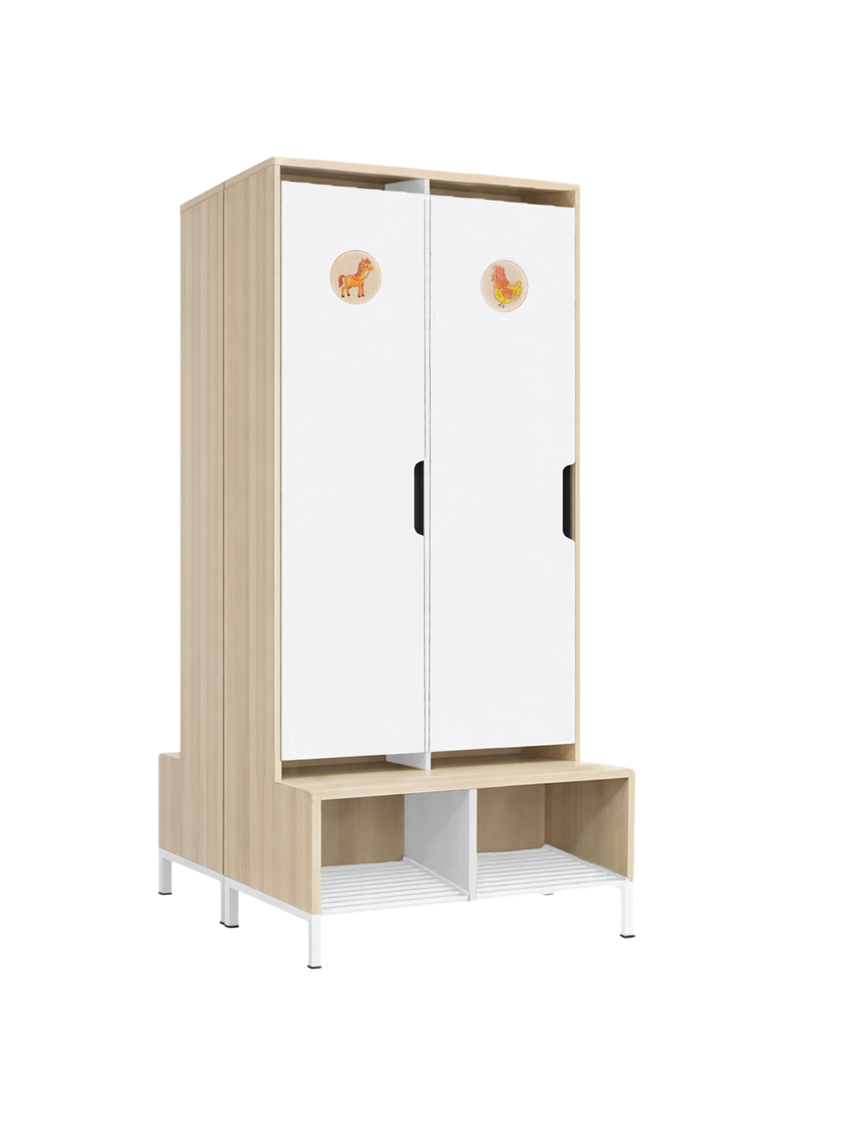 Шкаф со скамьёй для раздевалки детского сада / 2 секции