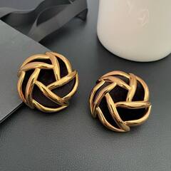 27364- Серьги клипсы крупные черные из латуни YSL в винтажном стиле