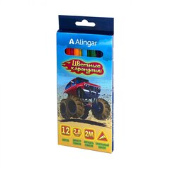 
          Карандаши цветные Alingar 12 цв., "Машины" деревянные, трехгранные, заточенные, грифель 2.8 мм, картон. уп., европодвес