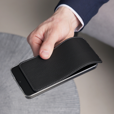 Чехол для Samsung Galaxy S24 Plus из натуральной кожи теленка, черного цвета