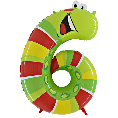 Воздушный шар (40''/102 см) Цифра, 6 Гусеница, 1 шт.