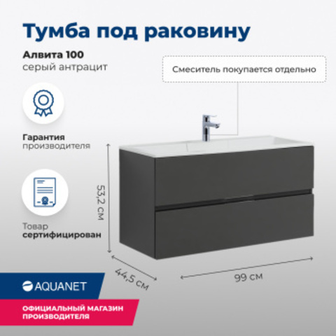 Aquanet 240112 Тумба Алвита 100 цв.серый антрацит (240112)