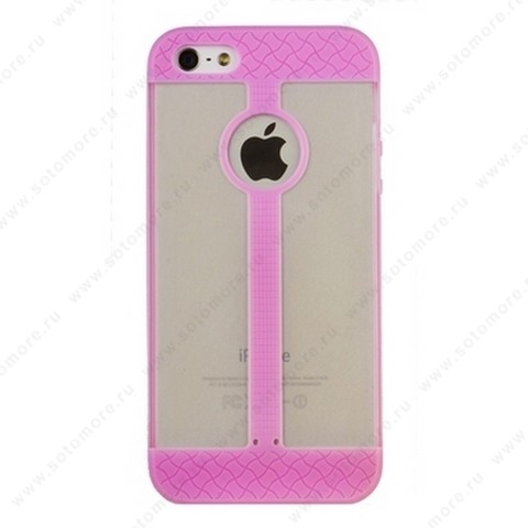 Накладка R PULOKA для iPhone SE/ 5s/ 5C/ 5 с полосой розовая