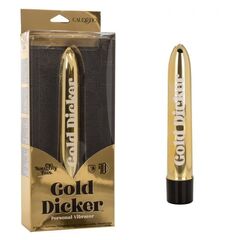 Золотистый классический вибратор Naughty Bits Gold Dicker Personal Vibrator - 19 см. - 