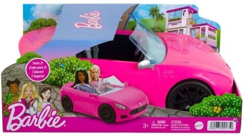 Barbie Convertible 2-Seater Vehicle, Pink Car with Rolling