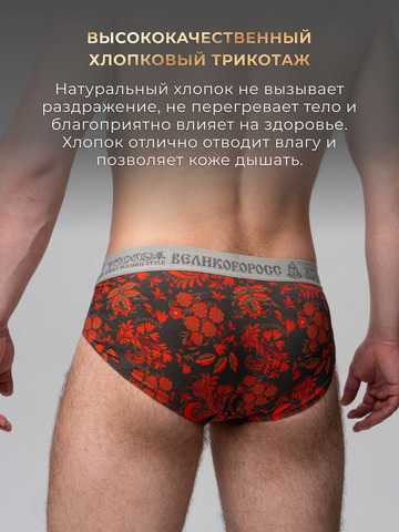 Комплект из 3-х спортивных трусов - «Красная хохлома»