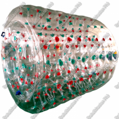 Аттракцион Водный роллер (Гидророллер) "Прозрачный с красно-зелеными стропами" ПВХ, 2.4*2.2*2.2 м