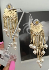 73344- Серьги YELLOW EYE в стиле Schiaparelli с подвесками из речного жемчуга