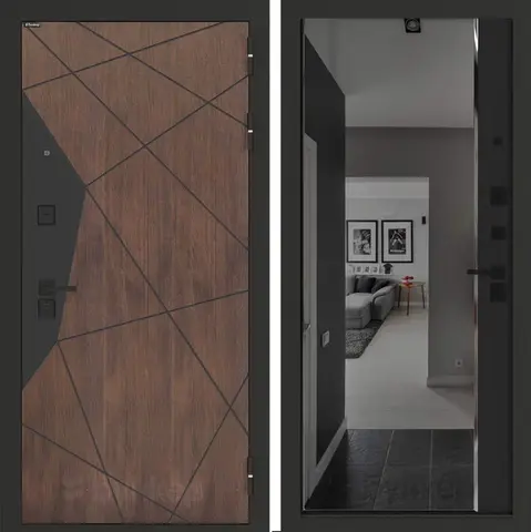 Входная металлическая дверь Бункер БН-14 зеркальная вставка тонированная Черный кварц