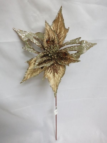 Веточка с цветком 51см ChristmasDeLuxe premium collection светло-коричневая