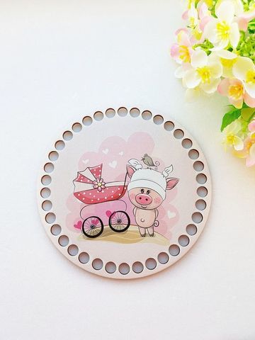 Wooden circle 15 cm, drawing Pig with baby