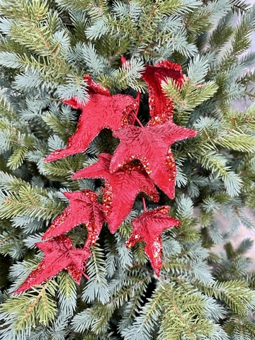 Веточка с листьями 71см ChristmasDeLuxe premium collection бордовая