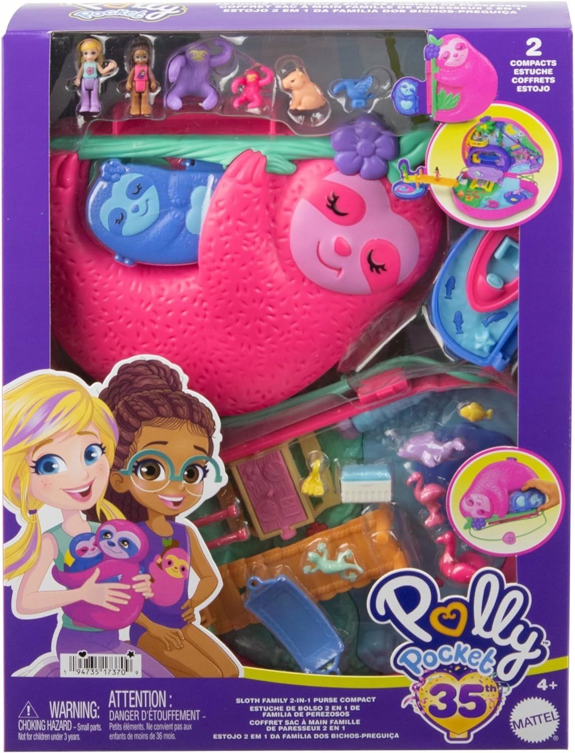 Фигурки Mattel Polly Pocket - Игровой набор Компактная сумка ленивец Sloth  Family с 2 микрокуклами и животными HRD40 купить в Москве | Доставка по  России.