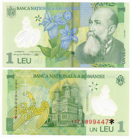 Банкнота Румыния 1 лей 2005 (2017) год 177I8994474. UNC (пластик)