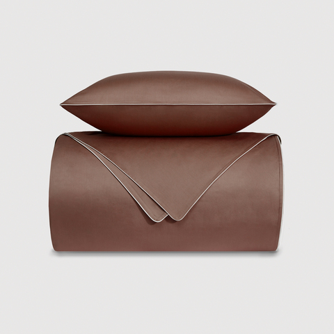 Постельное белье 2 спальное евро Сlaire&Caroll Lune коричневое с бежевым кантом