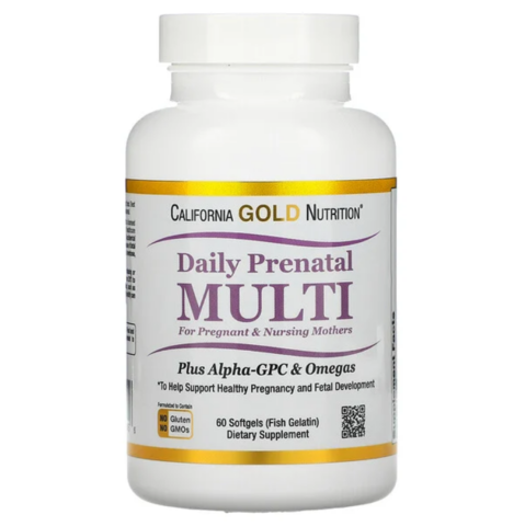 California Gold Nutrition, ежедневный пренатальный мультивитаминный комплекс для беременных и кормящих женщин, 60 мягких таблеток из рыбьего желатина