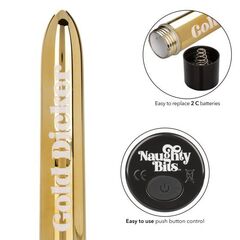 Золотистый классический вибратор Naughty Bits Gold Dicker Personal Vibrator - 19 см. - 