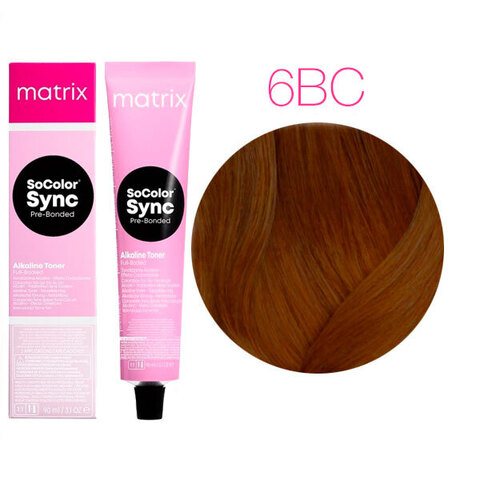 Matrix SoColor Sync Pre-Bonded 6BC темный блондин коричнево-медный, тонирующая краска для волос без аммиака с бондером